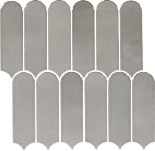 2x6 Artefino Vintage Scallop  Mosaic Solid-Color Glossy Smooth Porcelain Tile Smokey Gray