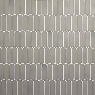Smokey Gray - 13x12 Artefino Vintage Scallop Mosaic Solid-Color Glossy Smooth Porcelain Tile