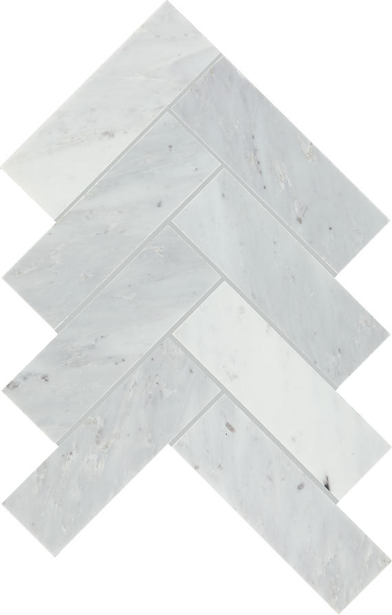 2 Gamma Herringbone  Mosaic Marble-Look Polished Smooth Stone Tile Pale Gray