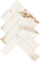 2 Gamma Herringbone  Mosaic Marble-Look Polished Smooth Stone Tile Ivory Gold