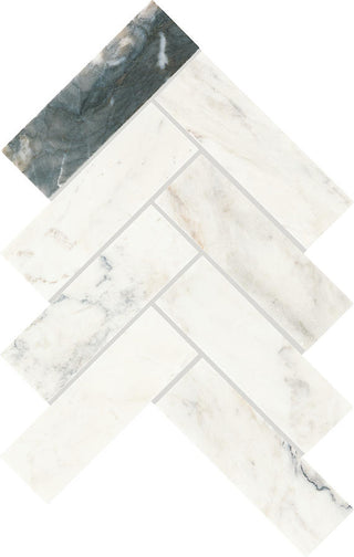 10x15 Gamma Herringbone Mosaic Marble-Look Polished Smooth Stone Tile
