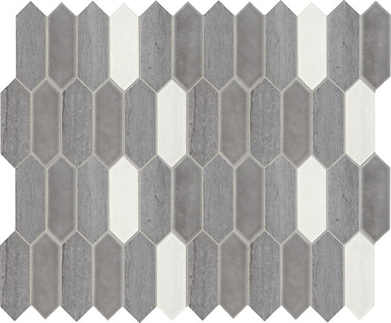 12x11 Fonte Picket  Mosaic Mixed-Color Polished Smooth Marble Tile Gray Blend