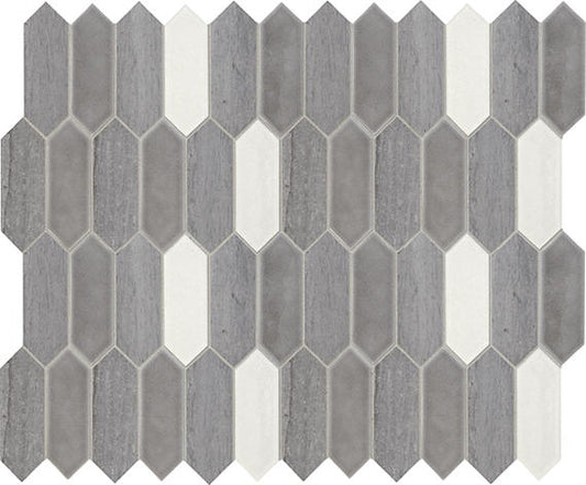 12x11 Fonte Picket  Mosaic Mixed-Color Polished Smooth Marble Tile Gray Blend
