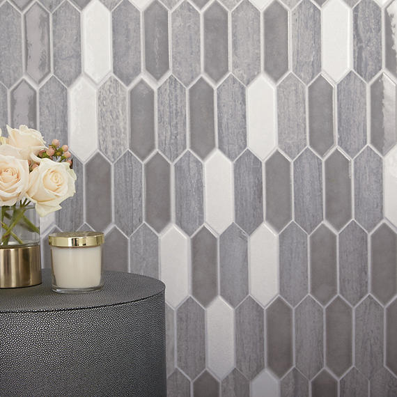 12x11 Fonte Picket  Mosaic Mixed-Color Polished Smooth Marble Tile Gray Blend