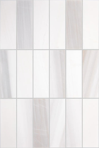 2x6 Perfit Mosaix Grid  Mosaic Marble-Look Honed Smooth Stone Tile Ivory Marble
