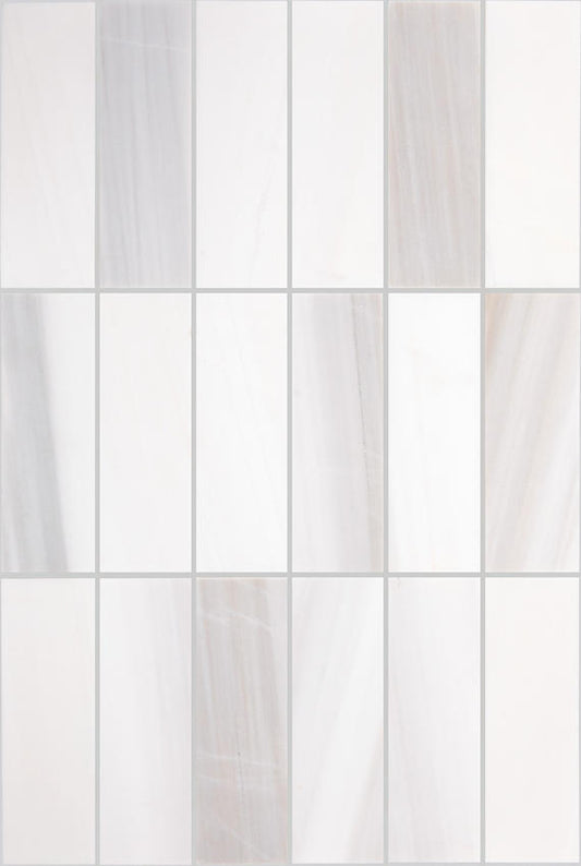 2x6 Perfit Mosaix Grid  Mosaic Marble-Look Honed Smooth Stone Tile Ivory Marble