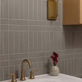 Striped Beige - 2x8 Revalia Remix Natural Solid-Color Glossy Rippled Ceramic Tile
