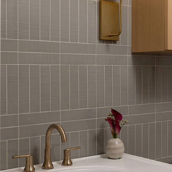 2x8 Revalia Remix  Natural Solid-Color Glossy Rippled Ceramic Tile Striped Beige