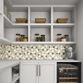 Beige Cream - 12x14 Decorative Accents Arabesque Random Pattern Mosaic Mixed-Material Brushed Smooth Marble Tile