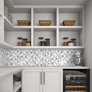 Gray Cream - 12x14 Decorative Accents Arabesque Random Pattern Mosaic Mixed-Material Brushed Smooth Marble Tile