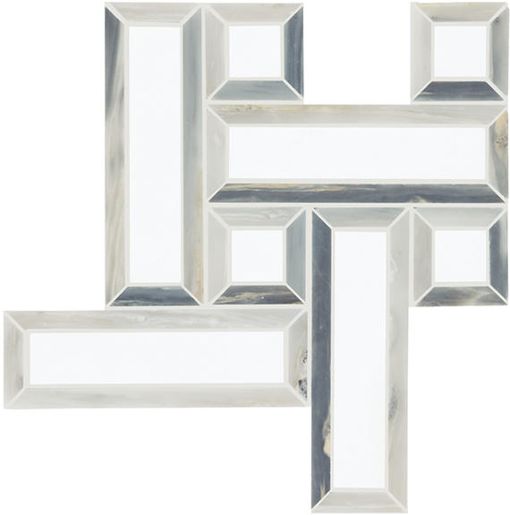 12x12 Gamma Basketweave  Mosaic Marble-Look Polished Smooth Stone Tile White Gray