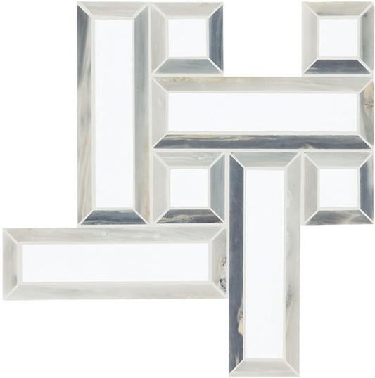 12x12 Gamma Basketweave  Mosaic Marble-Look Polished Smooth Stone Tile White Gray