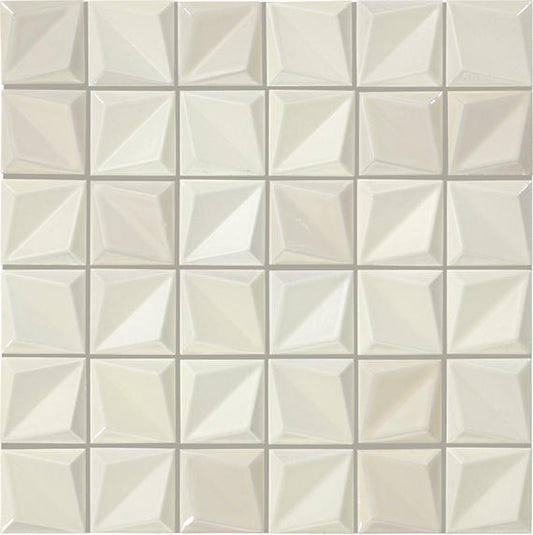 2 Artefino Vintage  Mosaic Solid-Color Glossy 3D-Geometric Pyramid Porcelain Tile Pearl White