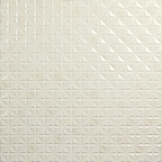 Pearl White - 12x12 Artefino Vintage Mosaic Solid-Color Glossy 3D-Geometric Pyramid Porcelain Tile