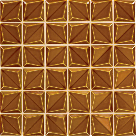 2 Artefino Vintage  Mosaic Solid-Color Glossy 3D-Geometric Pyramid Porcelain Tile Amber Gold