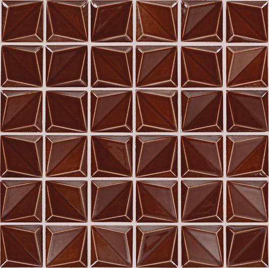 2 Artefino Vintage  Mosaic Solid-Color Glossy 3D-Geometric Pyramid Porcelain Tile Chocolate Brown