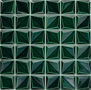 12x12 Artefino Vintage Mosaic Solid-Color Glossy 3D-Geometric Pyramid Porcelain Tile