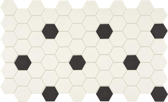 2x2 Keystones Hexagon  Mosaic Mixed-Color Matte Smooth Porcelain Tile Black White