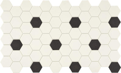 2x2 Keystones Hexagon  Mosaic Mixed-Color Matte Smooth Porcelain Tile Black White
