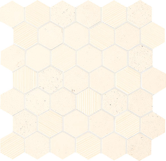 2 Limestone Hexagon  Mosaic Stone-Look Polished Textured Limestone Tile Cream White