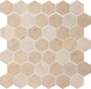 12x13 Limestone Hexagon Mosaic Stone-Look Polished Textured Limestone Tile