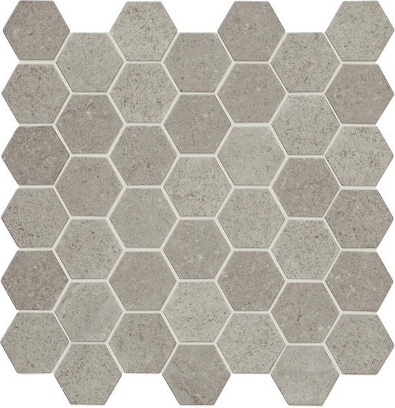 2 Raine Hexagon  Mosaic Mixed-Color Honed Smooth Marble Tile Taupe Gray