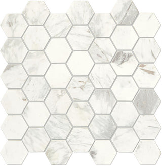 12x12 Raine Hexagon Mosaic Marble-Look Honed Smooth Marble Tile