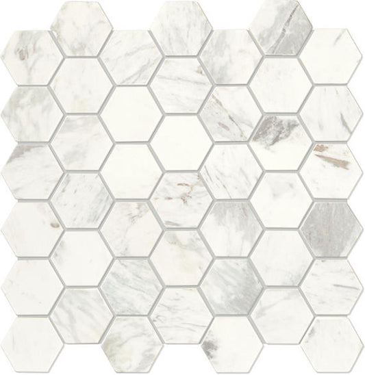 2 Raine Hexagon  Mosaic Marble-Look Honed Smooth Marble Tile Marble White