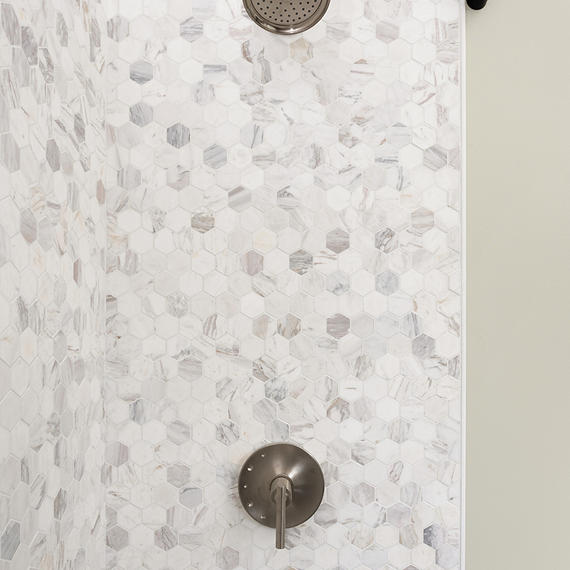 2 Raine Hexagon  Mosaic Marble-Look Honed Smooth Marble Tile Marble White