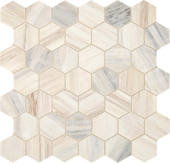 13x13 Fonte Hexagon  Mosaic Marble-Look Honed Natural Marble Tile Beige Marble