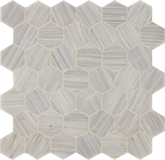 13x13 Fonte Hexagon  Mosaic Marble-Look Honed Natural Marble Tile Silve Gray