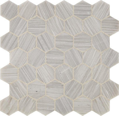13x13 Fonte Hexagon  Mosaic Marble-Look Honed Natural Marble Tile Silve Gray
