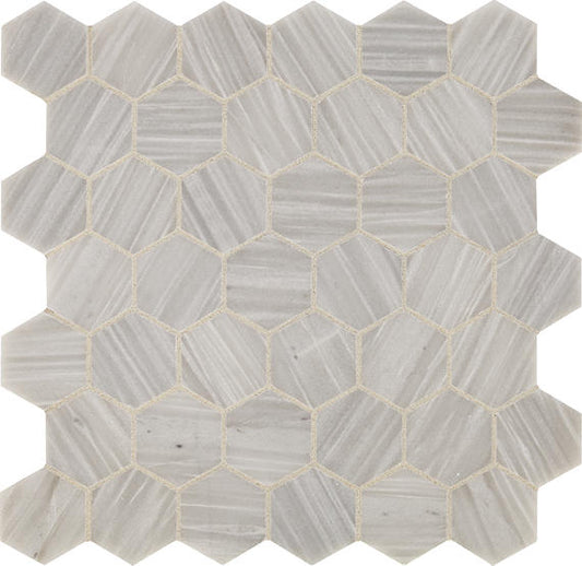 13x13 Fonte Hexagon  Mosaic Marble-Look Honed Natural Marble Tile Silve Gray