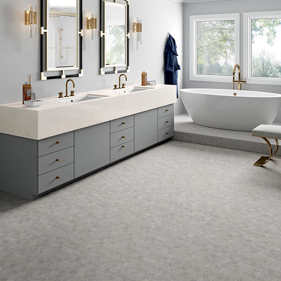 13x13 Fonte Hexagon  Mosaic Marble-Look Honed Natural Marble Tile Silve Gray