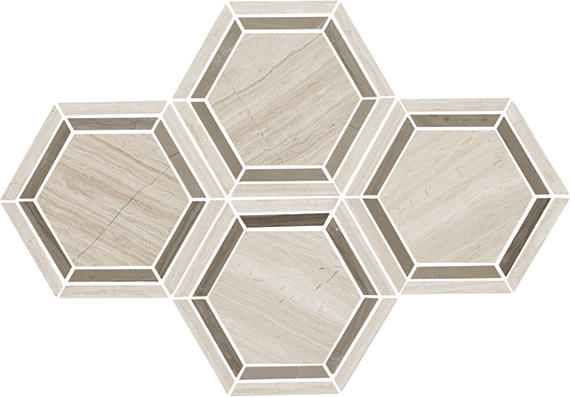 2 Limestone Hexagon  Mosaic Marble-Look Honed Smooth Limestone Tile Light Beige