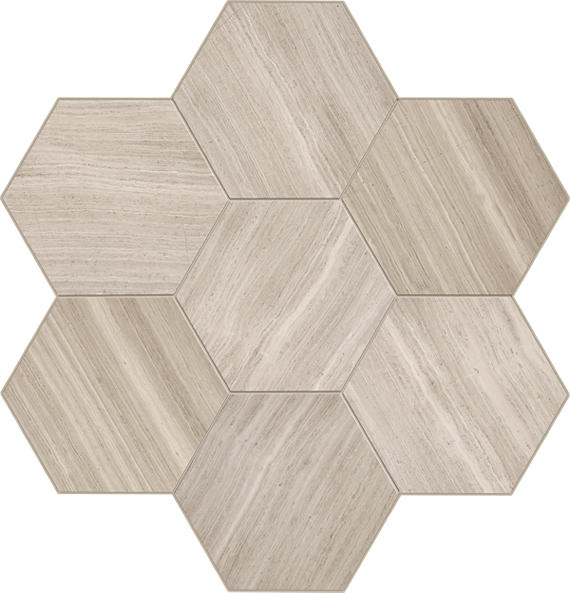 2 Limestone Hexagon  Mosaic Marble-Look Honed Smooth Limestone Tile Light Beige