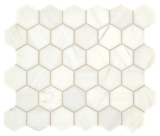 2 Marble Hexagon  Mosaic Marble-Look Honed Smooth Marble Tile Ivory White