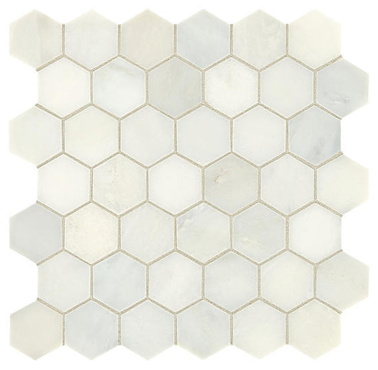2 Marble Hexagon Grid Light Veining Mosaic Marble-Look Honed Smooth Marble Tile Ivory Gray