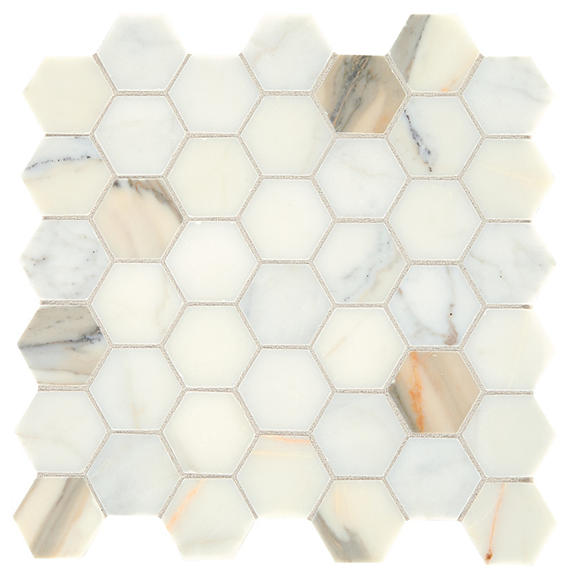 2 Marble Hexagon  Mosaic Stone-Look Honed Smooth Marble Tile Ivory Blend