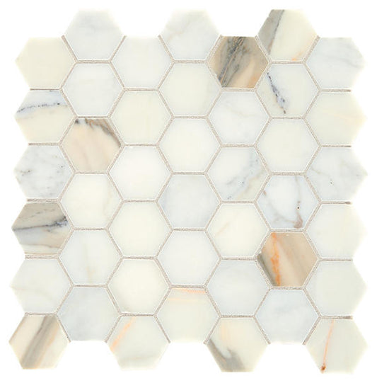 2 Marble Hexagon  Mosaic Stone-Look Honed Smooth Marble Tile Ivory Blend