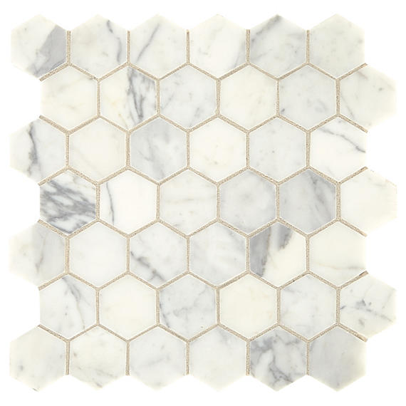 2 Marble Hexagon  Mosaic Stone-Look Honed Smooth Marble Tile Marble White
