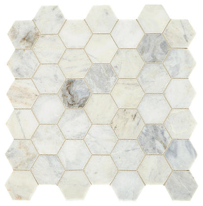 2 Marble Hexagon  Mosaic Stone-Look Honed Smooth Marble Tile Ivory Marble