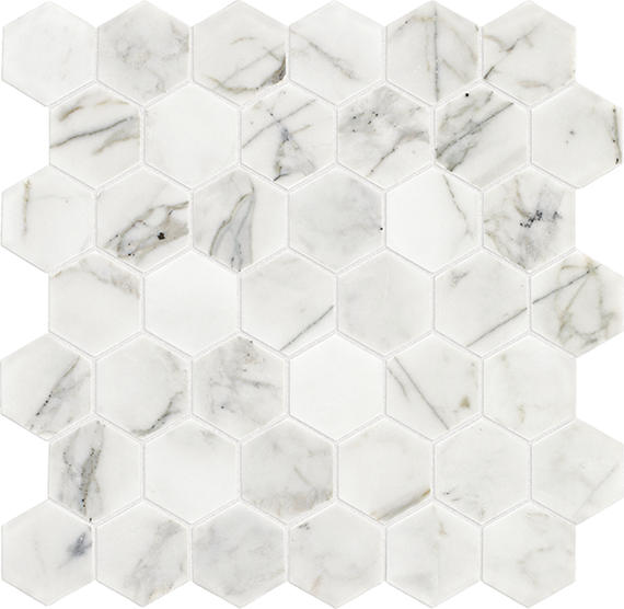 2 Marble Hexagon  Mosaic Stone-Look Honed Smooth Marble Tile White Gray