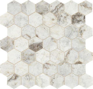 Off White - 12x12 Predella Hexagon Honeycomb Mosaic Mixed-Color Honed Smooth Stone Tile