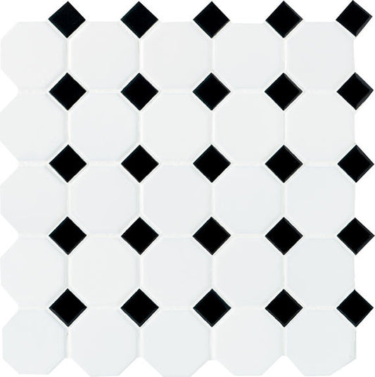 12x12 Octagon & Dot Octagon Diamond Grid Mosaic Mixed-Color Matte Smooth Ceramic Tile