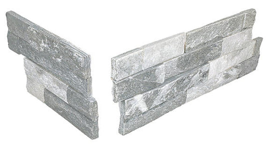 6x24 Stacked Stone Random Pattern  Natural Stone-Look Matte Riven Quartzite Tile Silver Ice