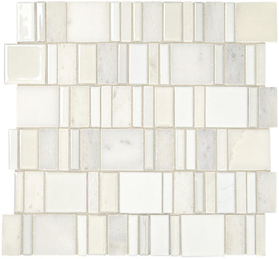 2 Midpark Mosaics Random Pattern  Mosaic Mixed-Material Look Matte Smooth Porcelain Tile White Gray