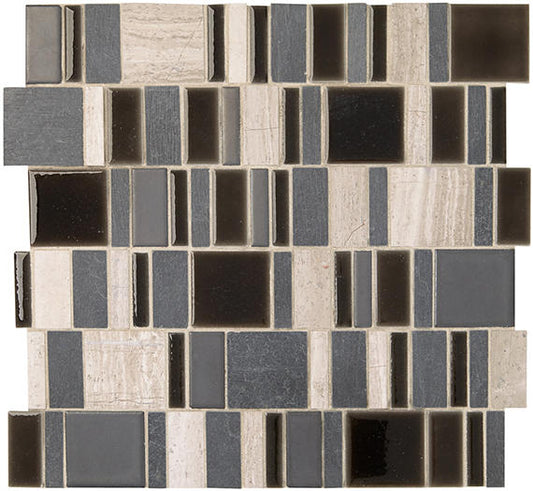 2 Midpark Mosaics Random Pattern  Mosaic Mixed-Material Look Matte Smooth Porcelain Tile Black
