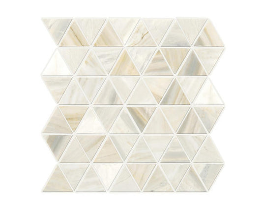 2 Pietra Divina Triangle Intricate Geometry Mosaic Natural-Look Polished Smooth Marble Tile Ivory Gold