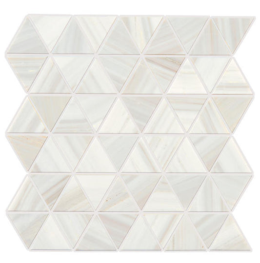 2 Pietra Divina Triangle Intricate Geometry Mosaic Natural-Look Polished Smooth Marble Tile Ivory Marble
